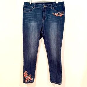 Young &‎ Modern Jeans Floral Embroidery Pockets Hem Stretch Straight Leg Size 14